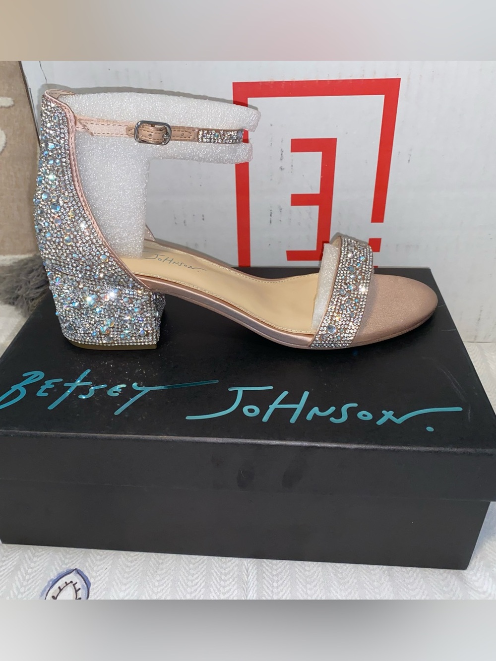 NWT 9.5 Betsey Johnson Rhinestone Crystal Block Heels